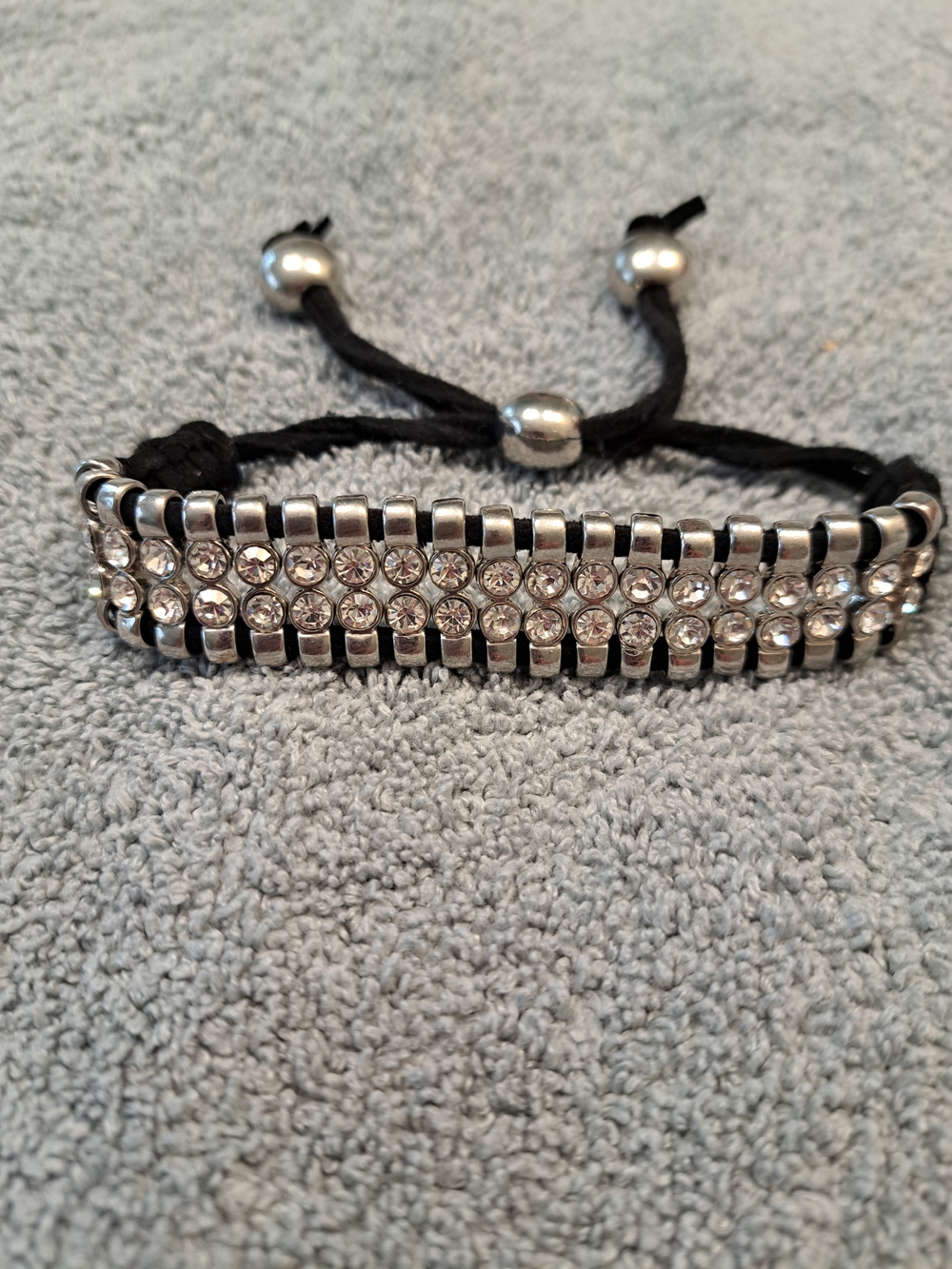 Rhinestone Accent Black Cord Bracelet - Women's Jewelry